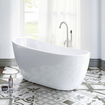 WOODBRIDGE B-0006 54" Modern Acrylic Freestanding Bathtub, with Brushed Nickel Drain and Overflow, B0006/Bat-1507, 54" Bathtub I