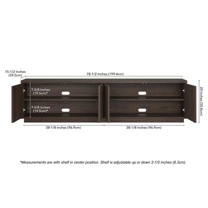 Henn&Hart Fluted TV Stand for TVs up to 85" with 2 Concealed Ribbed Storage Cabinets and Adjustable Shelves for Living Room, Family Room, or Office, Rich Brown