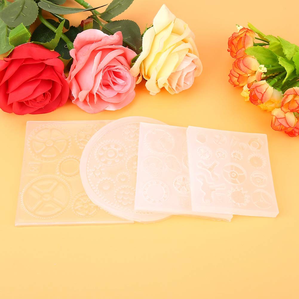 Gear Silicone Mold, 4pcs/set Gear Shape 3D Candy Chocolate Cake Fondant Silicone Mold Cake Decoration Fondant Mold for DIY Resin Jewelry Pendant Decortion Party Supply