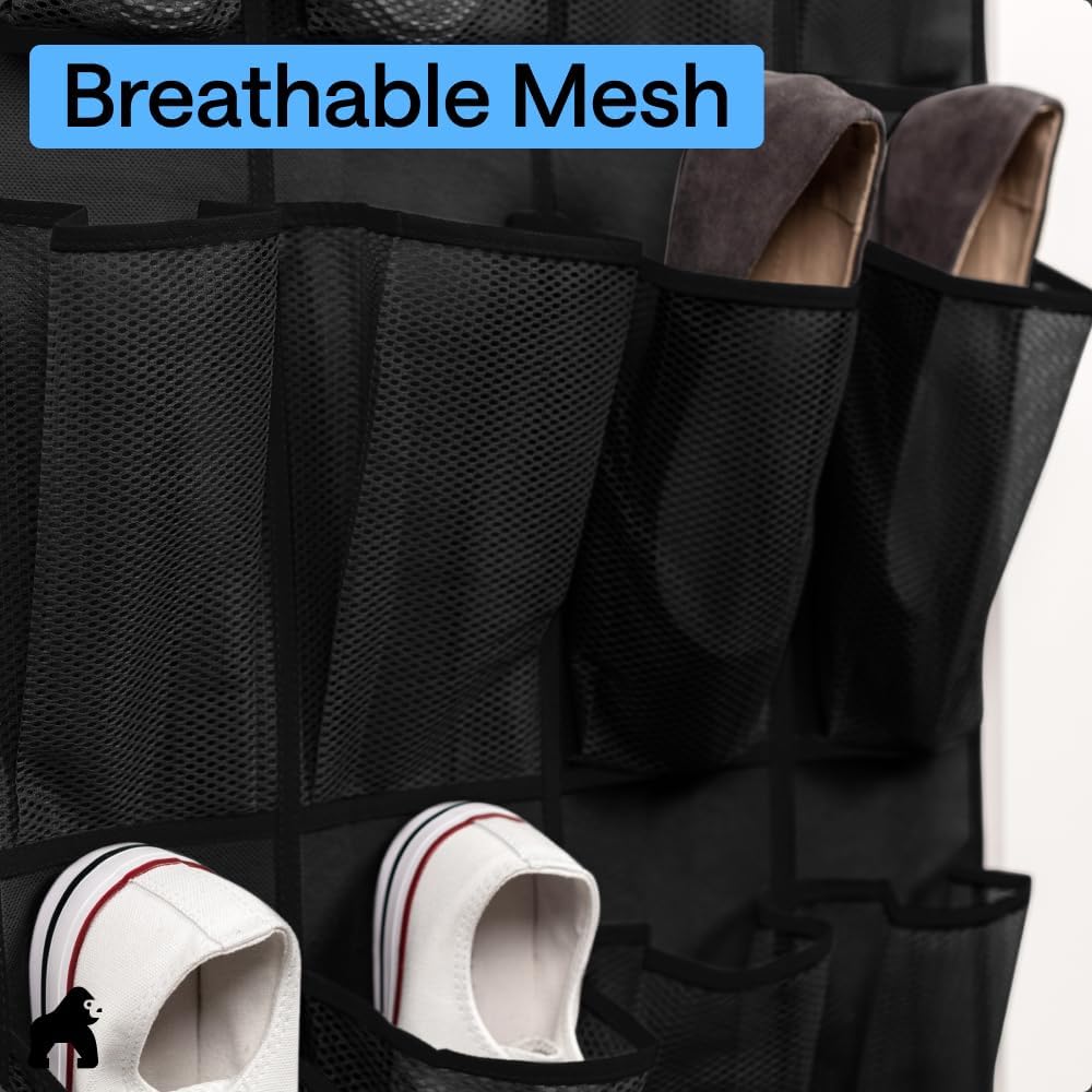 24 4 Closet Closets GORILLA GRIP Over the Door Shoe Organizer, Extra Large Breathable Mesh Pockets, Space Saving