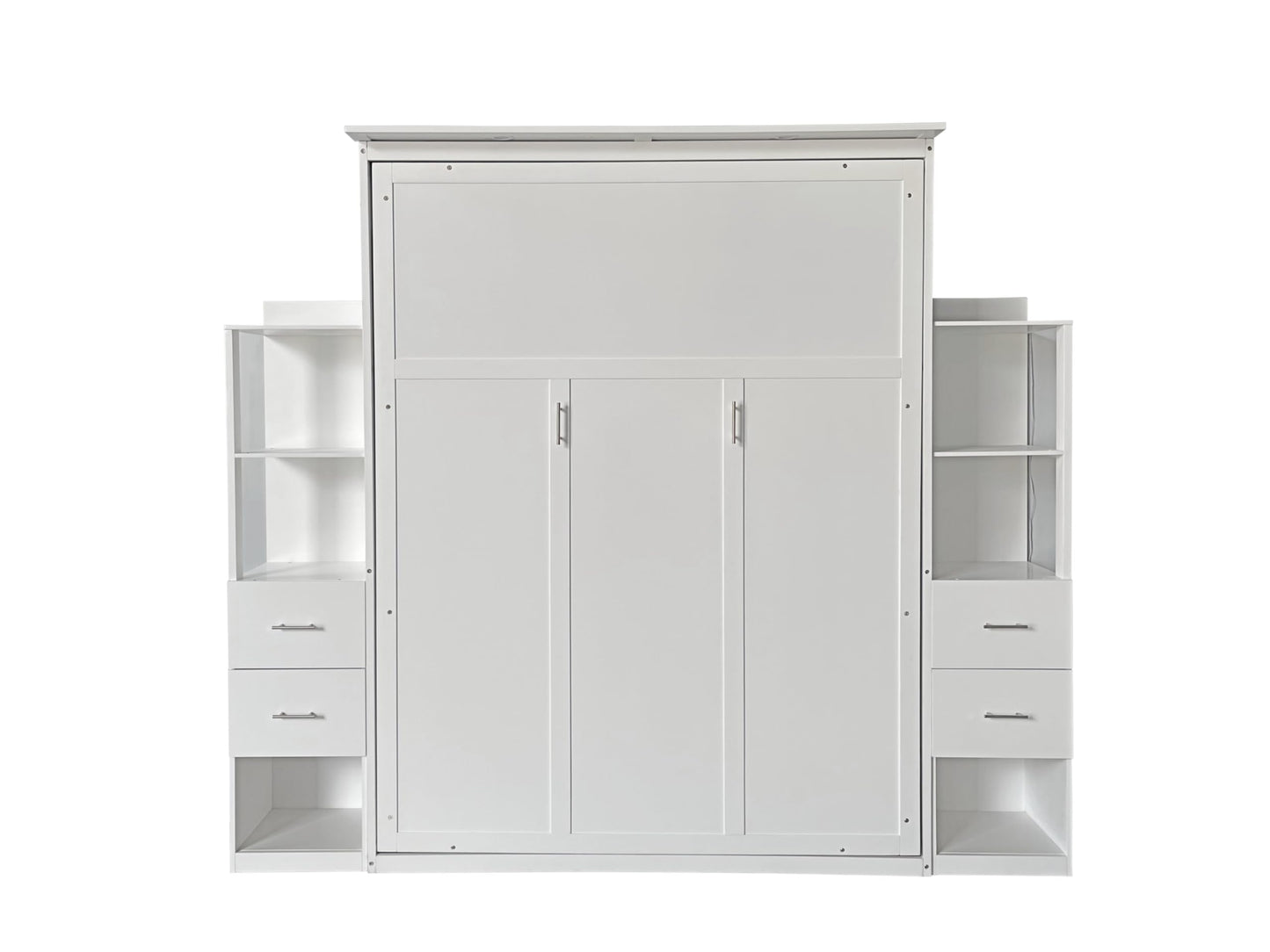 DNYN Queen Size Murphy Bed with 4 Storage Drawers & Shelf & Foldable & Wall Bedframe Design,for Small Space,Bedroom,Guest Room, White