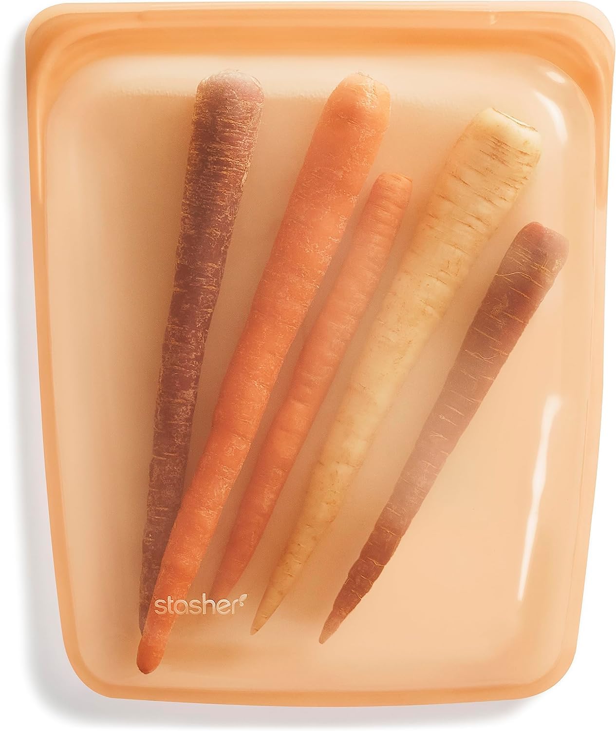 Stasher Silicone Reusable Storage Bag, Half Gallon Bag, Reusable Freezer Bags, Microwave, Dishwasher, Oven Safe, Sous Vide, Premium Lunch Container, Eco Friendly, Food Storage Bags, 64 oz, Orange