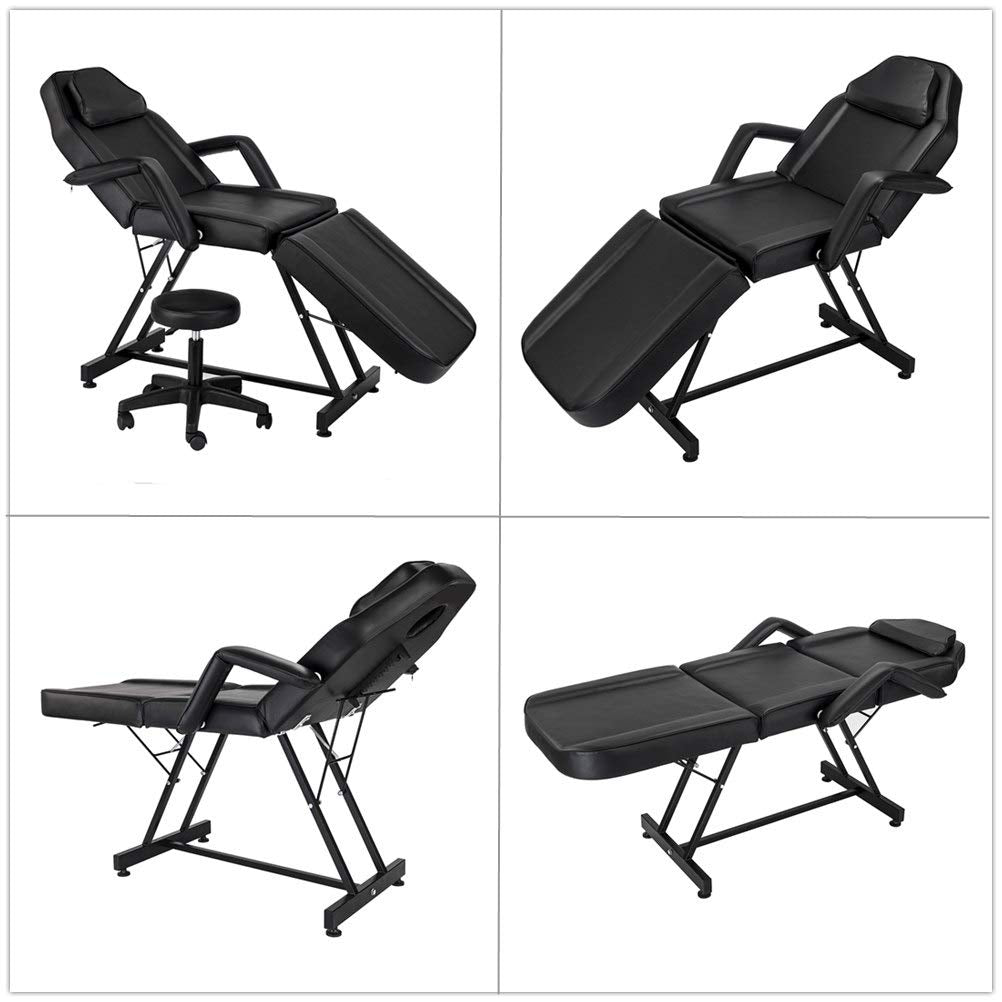 Bazhshxu 72 inches Portable Massage Bed 3 Section Professional Massage Table Height Adjustable Salon Chair Beauty Spa Bed with Adjustable Armrest,Hydraulic Stool