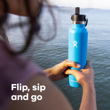 Hydro Flask Water Bottle - Insulated Stainless Steel - Straw Lid, Non Spill, Leakproof 24 Oz Indigo Blue