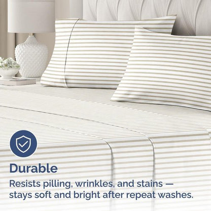 King Pillow Cases by [Brand Name] - Ultra Soft Hotel Quality Covers | Comfy, Wrinkle-Free, Beige Stripes - Set of 2
