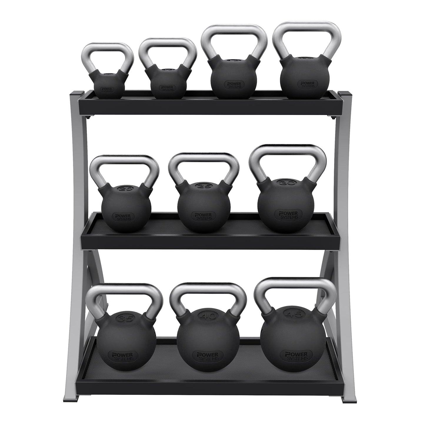 Power Systems Studio Premium 3-Tier Kettlebell Rack, Holds Up To 12 Kettlebells, 31 x 23 x 33 Inches, Gray/Black (50090)