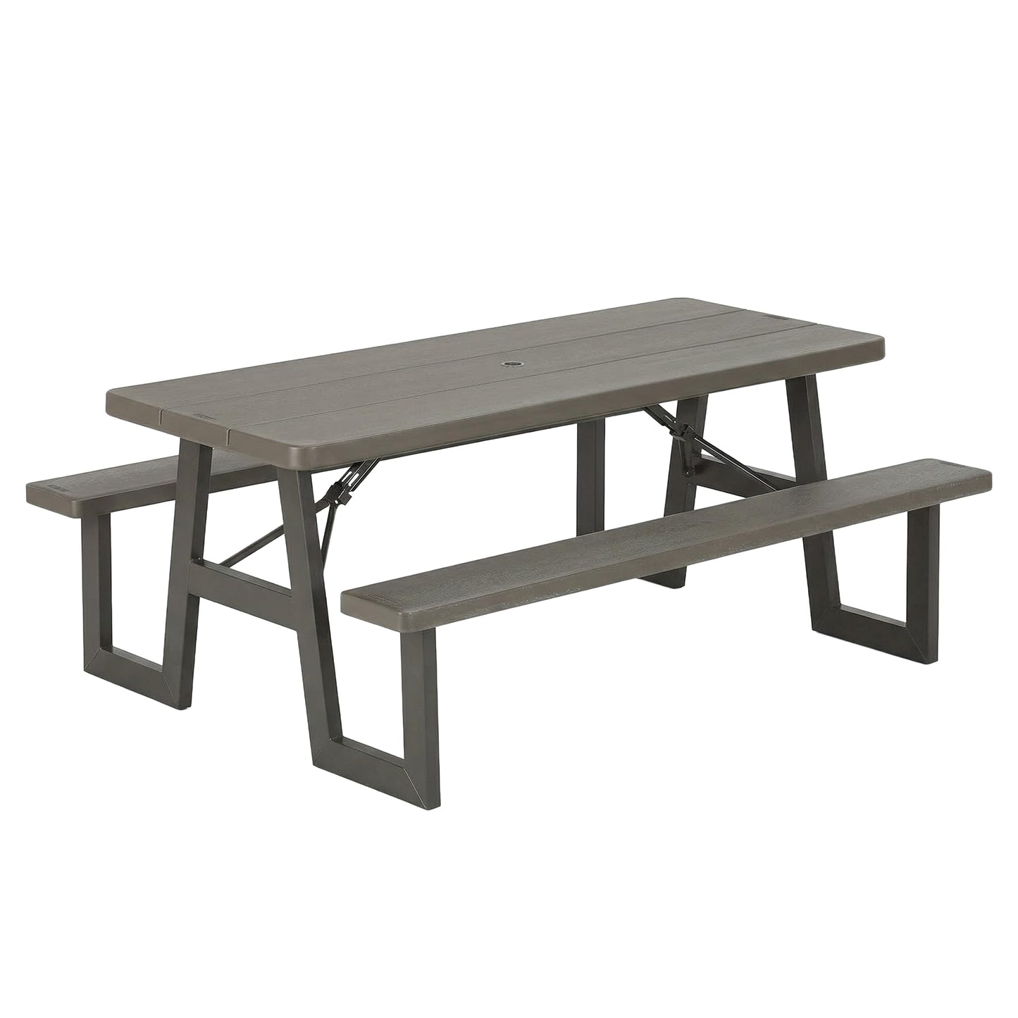 LIFETIME 6-Foot Folding Picnic Table with Benches, Seats 8, Heavy-Duty HDPE Tabletop, Steel Frame, Weather & UV Resistant Outdoor Picnic Table with Umbrella Hole