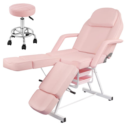 Tythical Pink Tattoo Artist Chair, Split Leg Facial Bed for Client Professional Beauty Lash Massage Bed with Hydraulic Stool & Extension Footrests for Salon Spa Barber Equipment