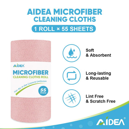 AIDEA Microfiber Cleaning Cloth Roll 165 Sheets(3 Roll), Tear Away Microfiber Towels, Reusable Paper Towels, Washable Shop Rags, Scratch Free, Absorbent Dish Rags for Car, Home, Shop, 11" x 9"