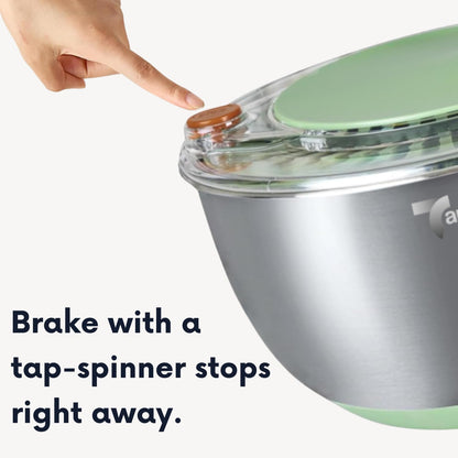 Tarkeen Stainless Steel Salad Spinner Large, BPA-Free Lettuce Spinner, 3-in-1 Salad Bowl & Fruit Cleaner with Non-Slip Base, Dishwasher Safe, 5 Blade Slicer & Egg Yolk Separator, 5.3Qt
