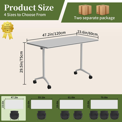 Modular Folding Conference Table with Wheels,6 Pack Mobile Conference Room Tables,Filp Top Rolling Meeting Training Tables for Office,Classroom,Library,Seminar,Boardroom,school(6pack,White,47in)