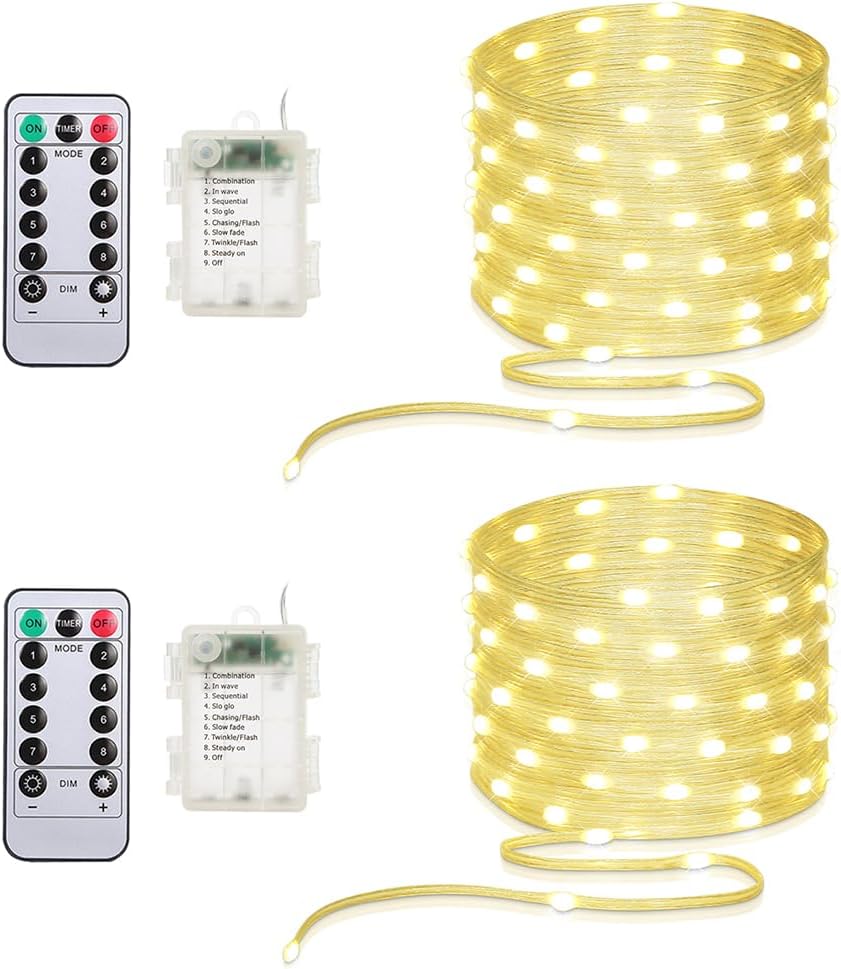 16.5ft (2 Pack), 50 Battery Operated String Lights LED Fairy String Lights Battery Powered with Remote & Timer