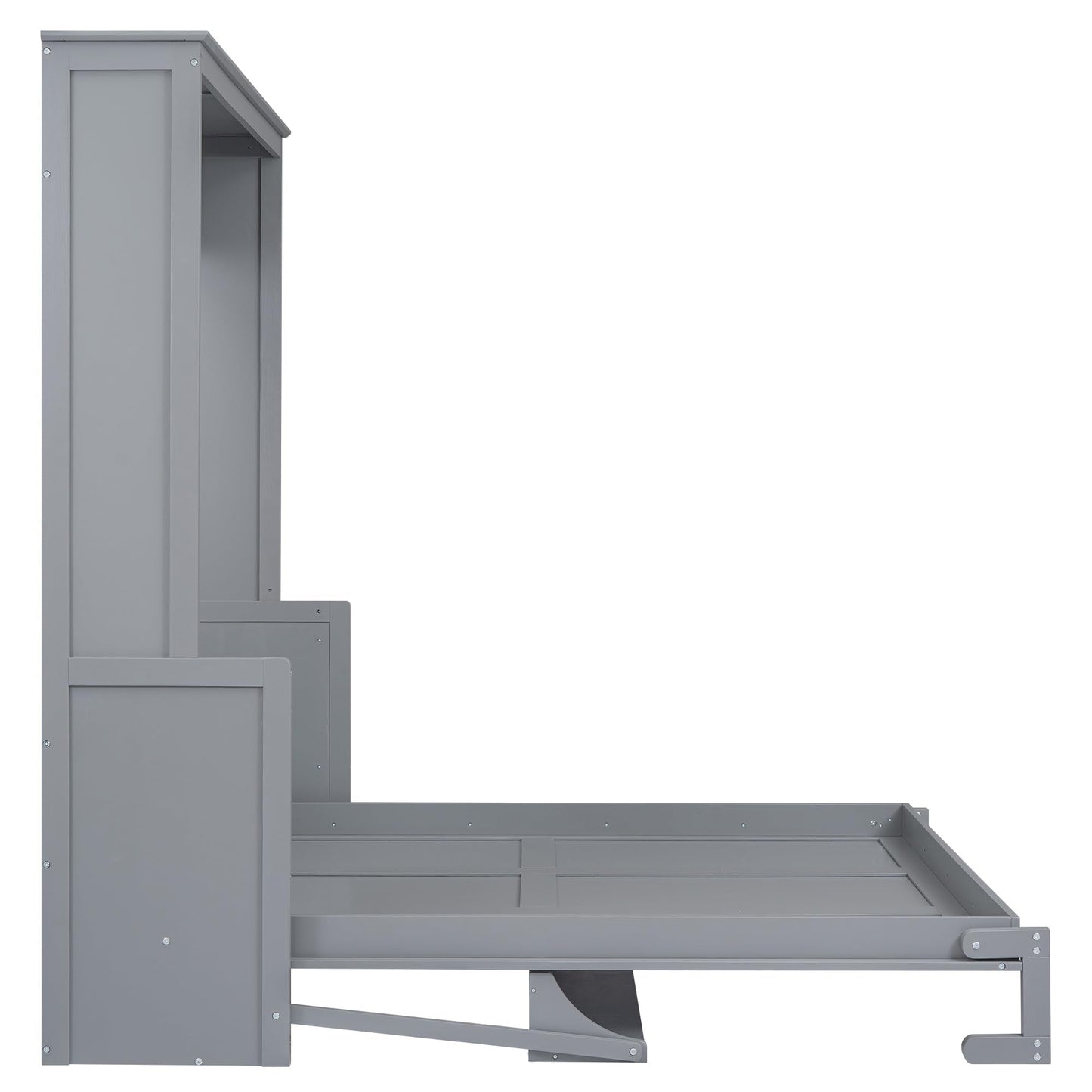 Bellemave Queen Size Murphy Bed with a Shelf, Easy Fold Wood Wall Bed, Space-Saving Wall Bed for Guest Room or Home Office, No Box Spring Needed, Noise Free (Gray)