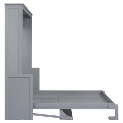 Bellemave Queen Size Murphy Bed with a Shelf, Easy Fold Wood Wall Bed, Space-Saving Wall Bed for Guest Room or Home Office, No Box Spring Needed, Noise Free (Gray)