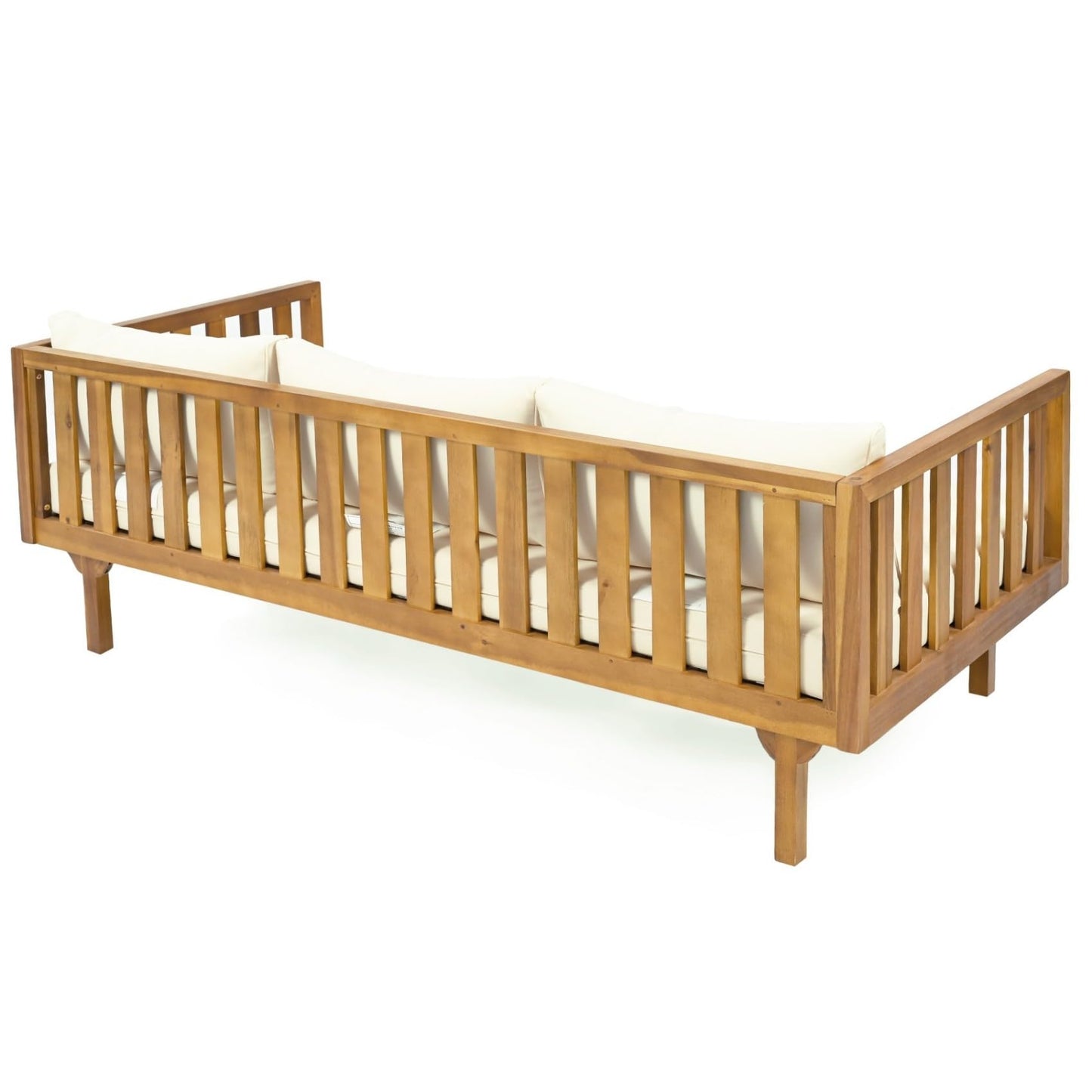 Merax Solid Acacia Wood Couch Chaise Lounge Chair Indoor, 3 Seater Daybed Sofa Couches with Cushions & Pillow, Heavy Frame Day Bed for Living Room, Office, Outdoor, Balcony, Patio, Water Resistant