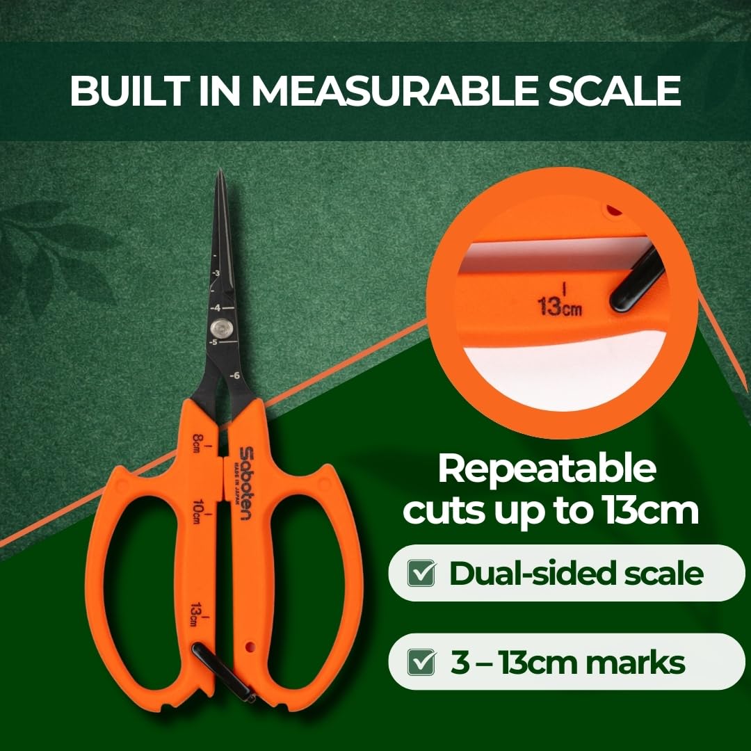 Saboten 6.3" Japanese Harvesting Shears, Magnetic Springless Assist, Fine-Tip Angled Blade, Fluorine-Coated Stainless Steel, Ergonomic Non-Slip Grip, Safety Lock, Made in Japan