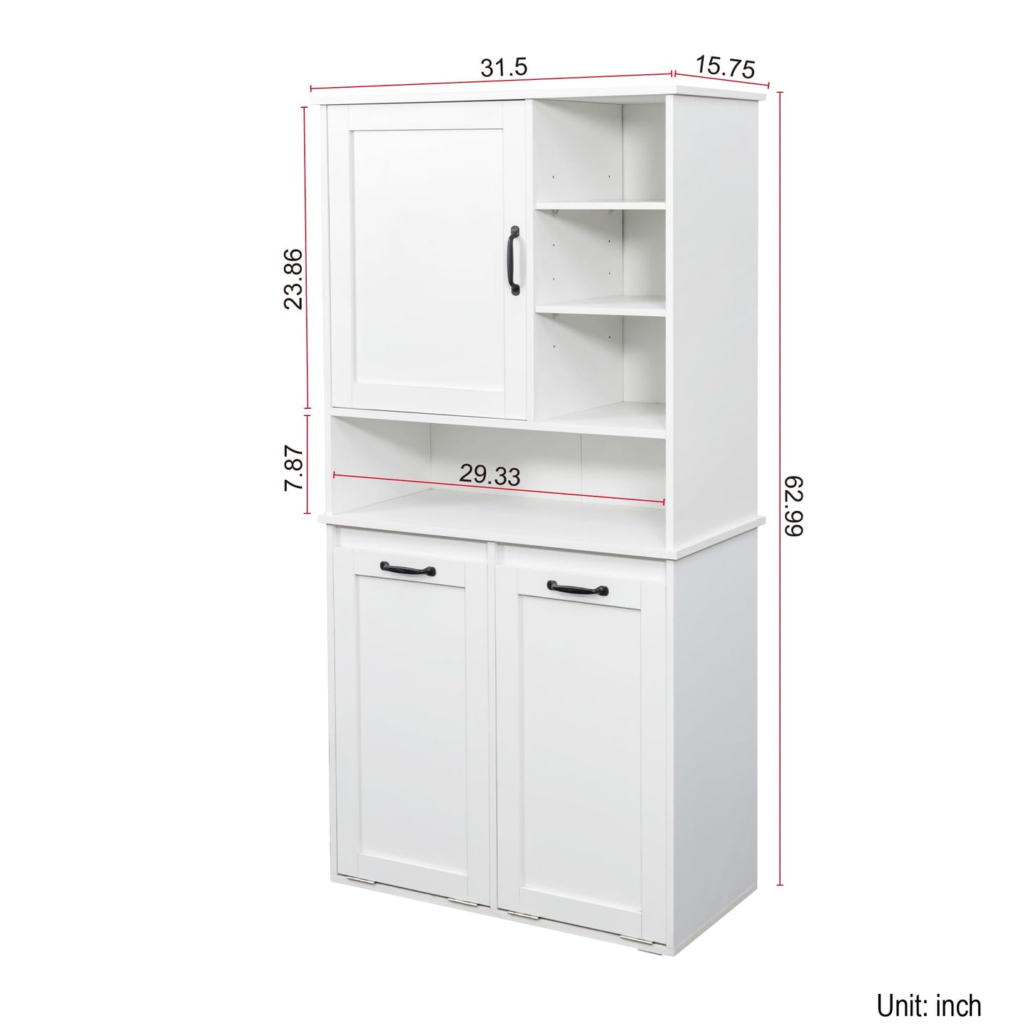 KEIKI 62.99'' H Laundry Cabinet with Doors and shelf, Tilt-Out Laundry Hamper, Multiple Storage Space, Freestanding Style, Open Shelve, Adjustable Shelf, White, (Style C)