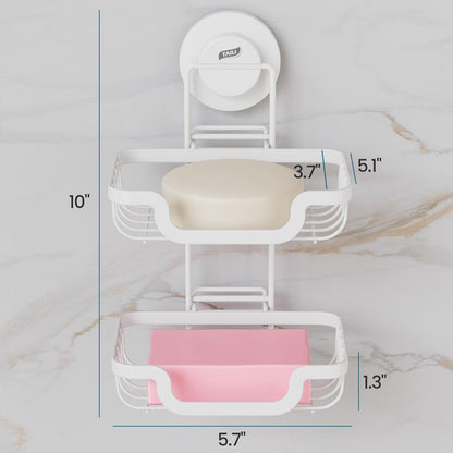 TAILI Double Layer Soap Holder, Bar Soap Dish Suction Cup for Shower Wall, Draining Saver Tray for Bathroom, Rustproof