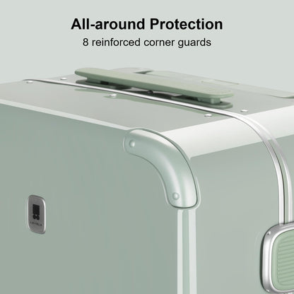 LEVEL8 Zipperless Carry On Luggage Airline Approved with Aluminum Frame, Cute Hardside Suitcase with Spinner Wheels, Metal Rolling Travel Case with Tsa Locks, 20 Inch, Light Green