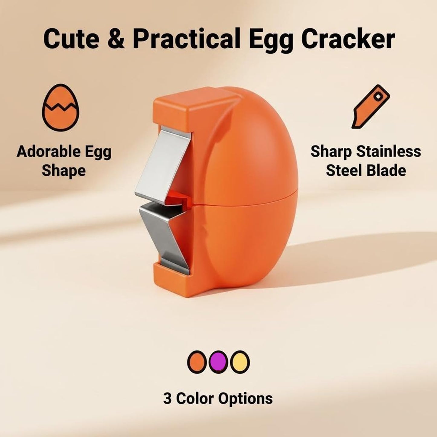 2026 New 3Pcs Stainless Steel Egg Shell Opener, Multifunctional Egg Cracker Tool for Raw & Hard-Boiled Eggs, Handheld Kitchen Gadget for Easy Peeling, Separating & Home Baking