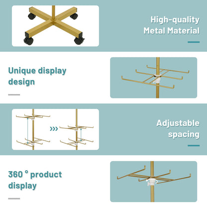 Flenpptly Retail Display Stand Rotating Display Stand 4 Tier Spinning Display Stand for Craft Shows, Jewelry, Keychain, Earring Adjustable Height Retail Display Racks (Gold)