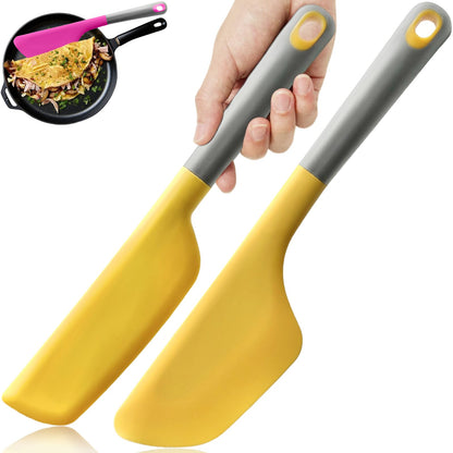 Bigwinyep Omelette Spatula, Silicone Spatula Heat Resistant Flip and Fold Omelette Turner for Kitchen Omelet Pancake Crepes, Yellow