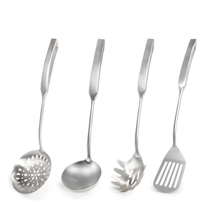 5 Pcs Newness Cooking Utensils Set, 304 Stainless Steel Kitchen Utensils Set, Metal Kitchen Accessories, Include Soup Ladle, Slotted Skimmer Spoon, Spaghetti Spoon and Spatula, Dishwasher Safe