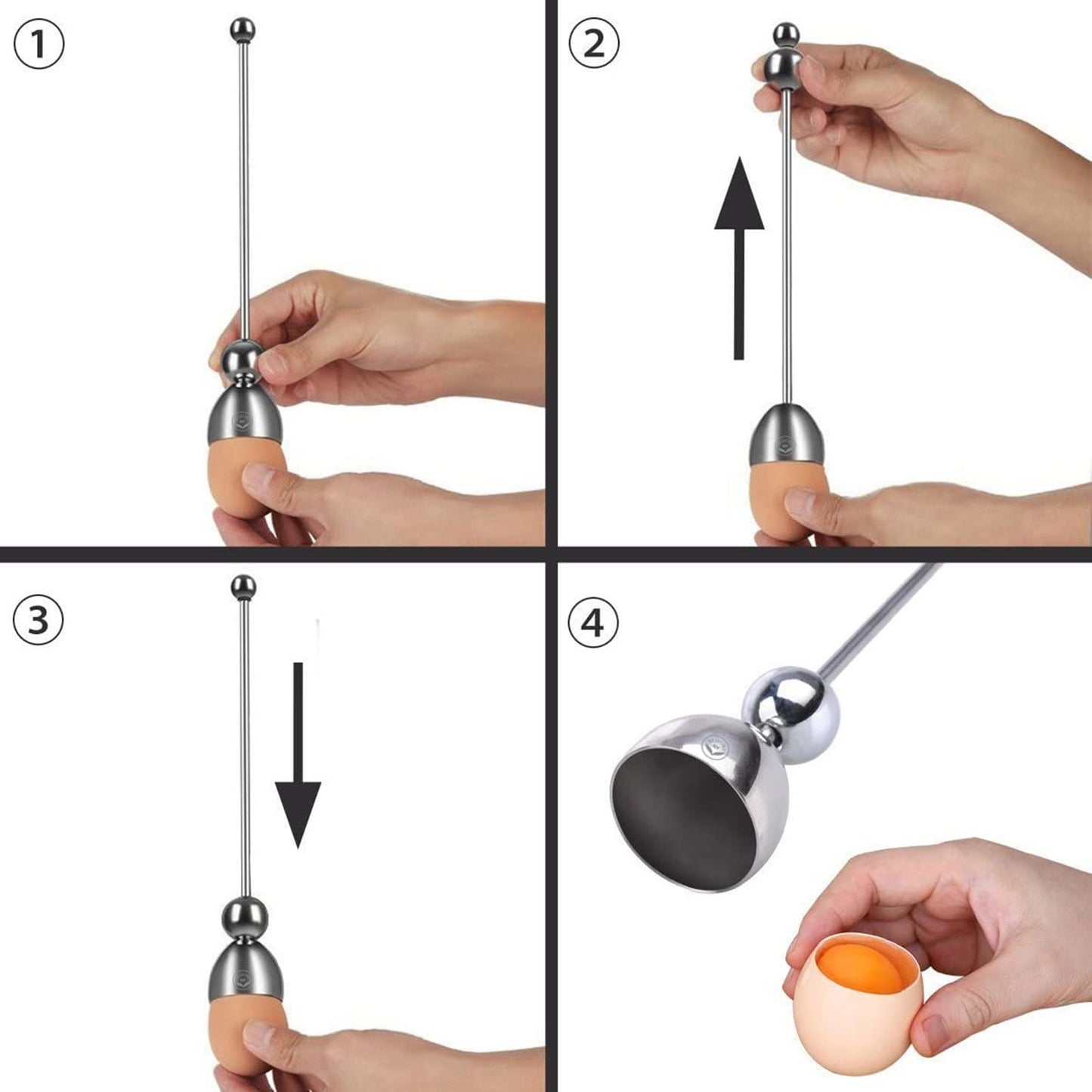 NEWLINE NY 5 PCS - 4 Spring Wire Egg Cup Holders and 1 Stainless Steel Topper Opener Set