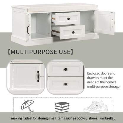 Merax Modern Wood Storage Bench with 2 Drawers and 2 Cabinets for Living Room Bed Room Entryway White