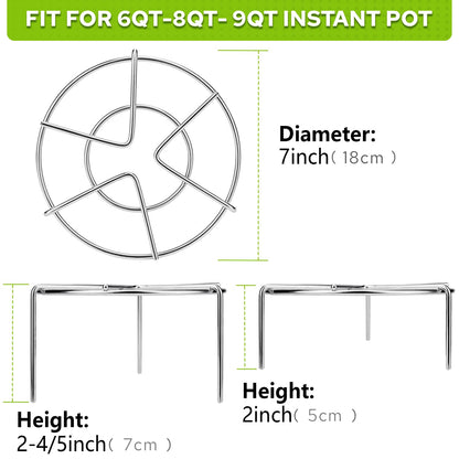 HULISEN Steamer Rack For Pots, 2-4/5" and 2" Tall Trivet for Instant Pot 6 Qt and 8 Qt, 18/8 Stainless Steel Steaming Rack Fit Pressure Cooker (7" Dia - 2Pcs)