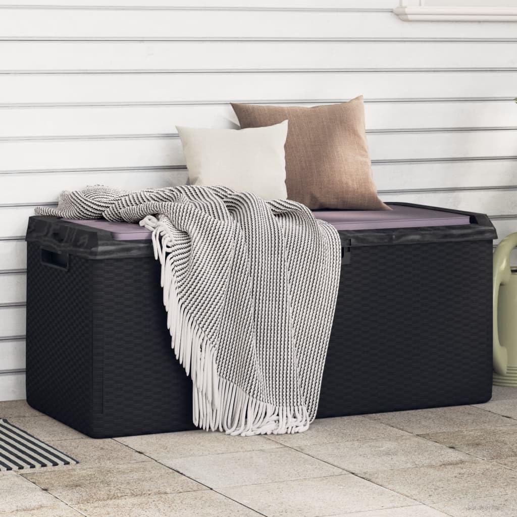 92.5 Gal Patio Storage Box with Seat Cushion, Rattan Look PP Outdoor Storage Chest for Cushions Pillows Blankets, Gas-Lift Design, Lockable, Anthracite