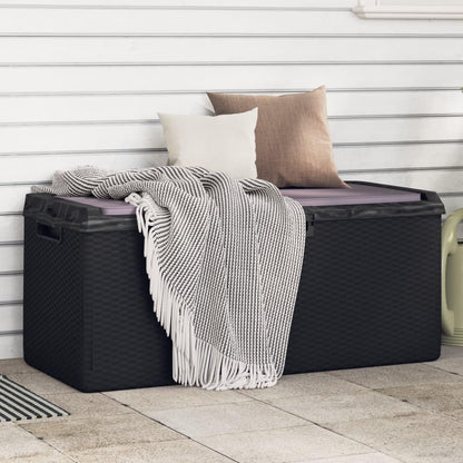 92.5 Gal Patio Storage Box with Seat Cushion, Rattan Look PP Outdoor Storage Chest for Cushions Pillows Blankets, Gas-Lift Design, Lockable, Anthracite
