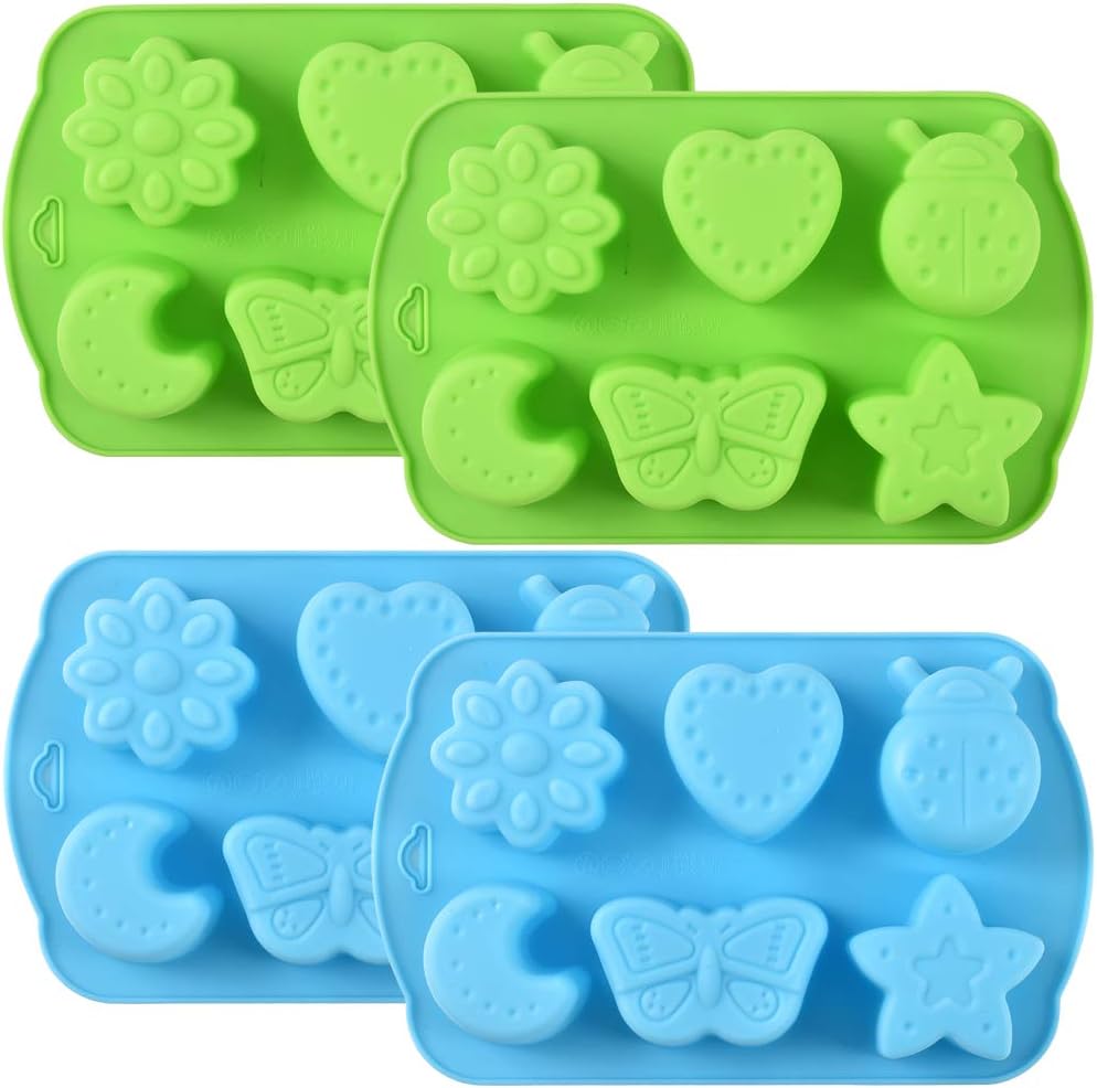 Newk Insects Silicone Candy Mold - 4 Packs 6-Cavity Animal Butterfly Moon Star 3D Bakeware Mold for Candies, Chocolate