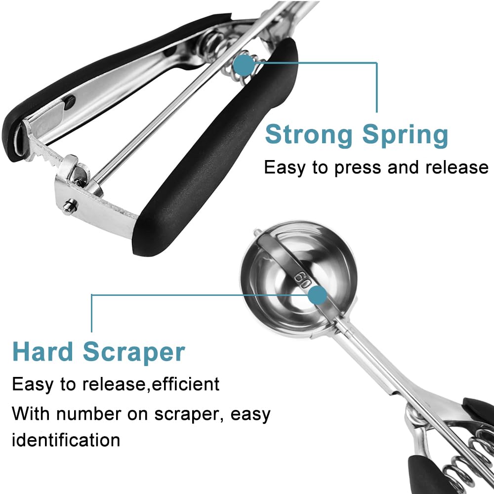 HOMURE H Cookie Scoop Set, Include 1 Tbsp/2 Tbsp/3 Tbsp, Cookie Dough Scoop, Cookie Scoops for Baking Set of 3, 18/8 Stainless Steel, Good Grip, Non-Slip, For Cookies Cupcake Muffin Ice Cream waffle