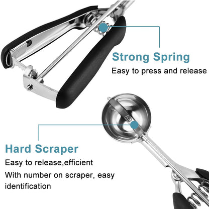 HOMURE H Cookie Scoop Set, Include 1 Tbsp/2 Tbsp/3 Tbsp, Cookie Dough Scoop, Cookie Scoops for Baking Set of 3, 18/8 Stainless Steel, Good Grip, Non-Slip, For Cookies Cupcake Muffin Ice Cream waffle