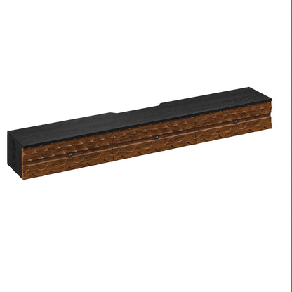 FurniNova Fully Assembled Floating TV Stand, 55 inch Wall Mounted Media Console with Carved Solid Wood Doors & 2 Drawers, Plywood Entertainment Center for Living Room, Black & Walnut