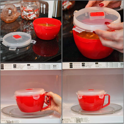 Home-X Set of 2 Microwave Bowls with Lid - Ramen Bowl Microwavable with Steam Release Vents and Easy Locking Clips - BPA-Free, Dishwasher Safe 32oz Soup Mugs with Handle Microwave Safe