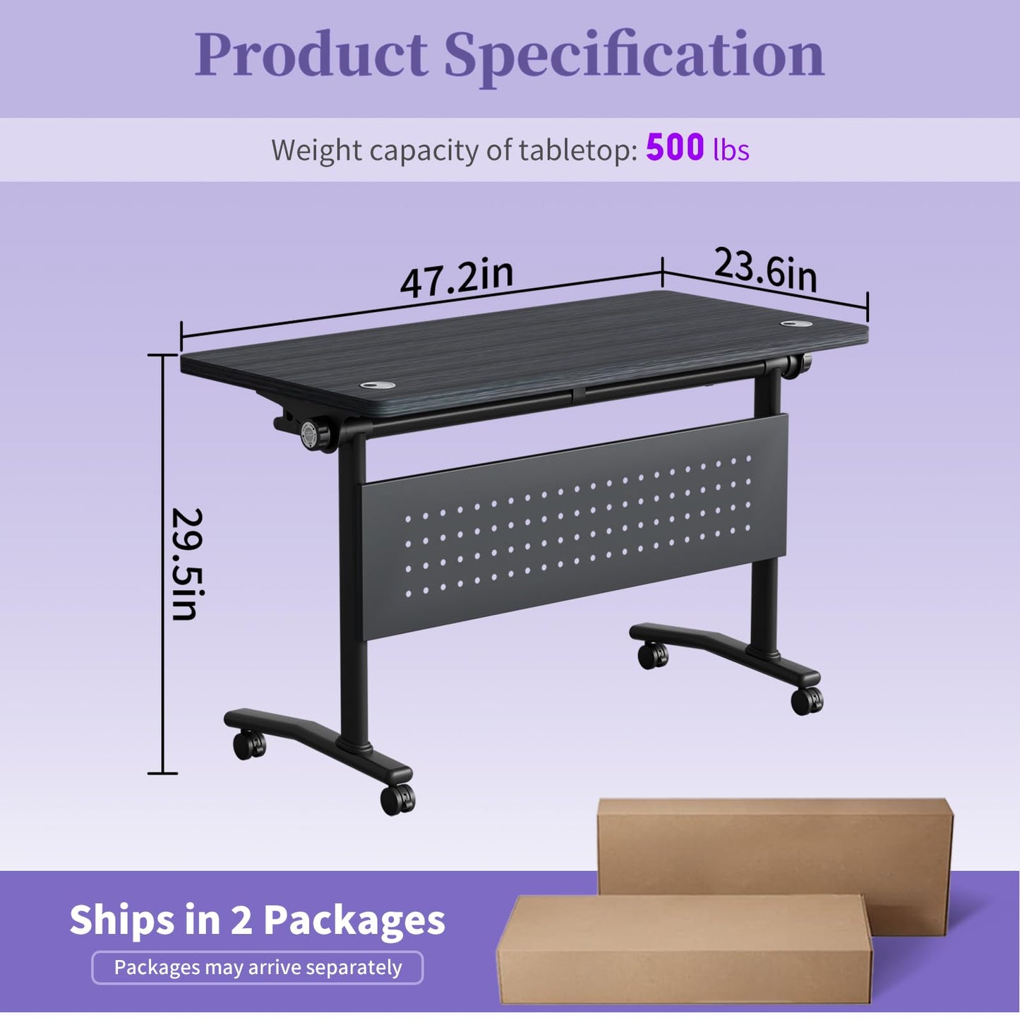 JNMDLAKO Folding Conference Room Table for 6-12 Person, Modular Mobile Large Flip-Top Training Table with Locking Wheels, Modern Rectangular Seminar Meeting Tables for Office (6, Black, 47.2in)