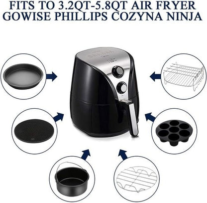 Gowise Air Fryer Accessories Set - 9PCS for 3.7QT to 5.8QT Fryers | Includes Cake Barrel, Pizza Pan & More
