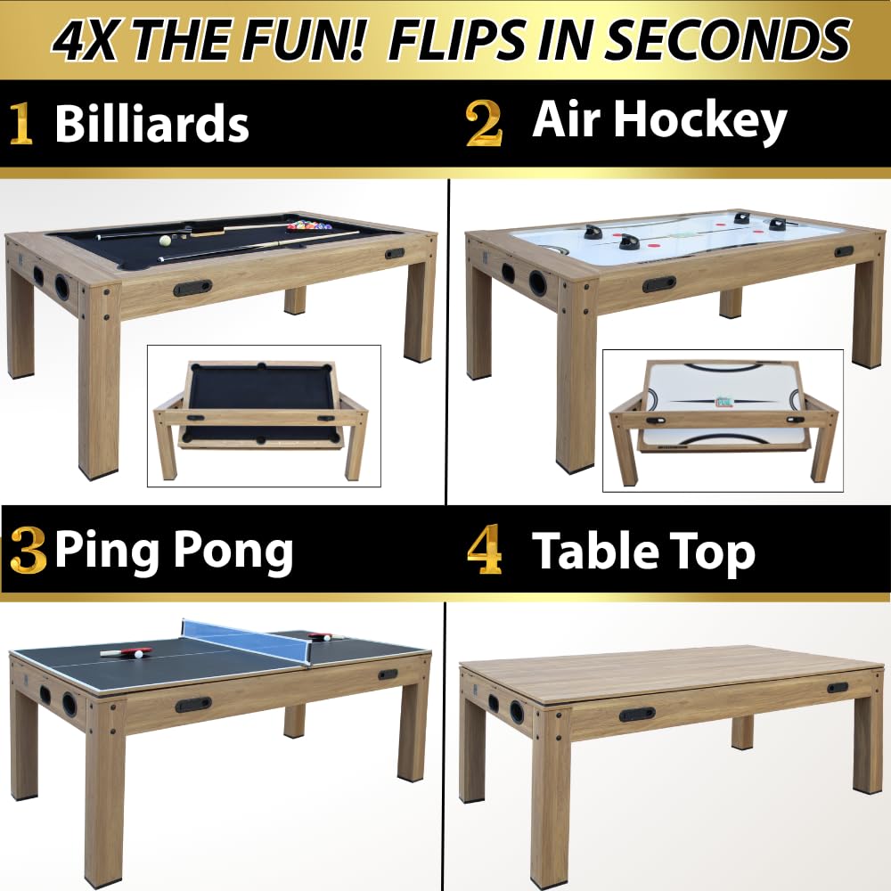 7ft Multi Game Table 4 in 1 Pool Table Ping Pong Table Air Hockey Combo Game Table Includes All Accessories for Game Room & Family