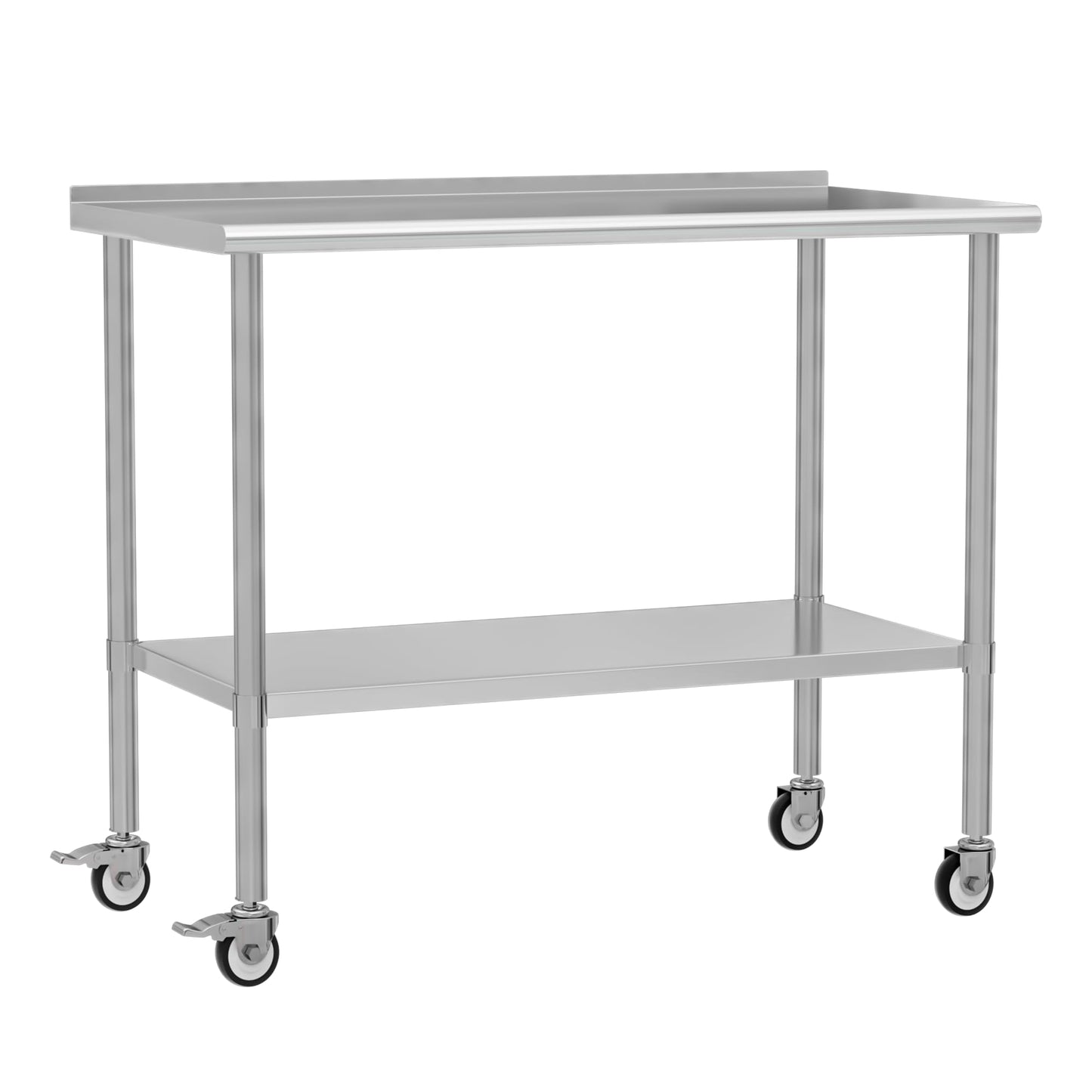 Chingoo Stainless Steel Work Table with Wheels, 24x60 Inch NSF Food Prep Table with Backsplash & Adjustable Undershelf for Commercial Kitchen, Restaurant, Garage