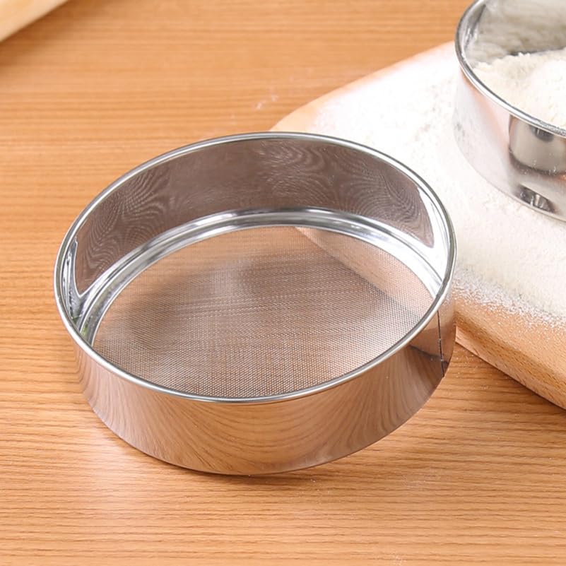 PRETYZOOM Stainless Steel Fine Mesh Flour Sifter 11.81 Inch Handheld Round Sieve Strainer for Baking Cake Bread Pastry Sugar Kitchen Tool