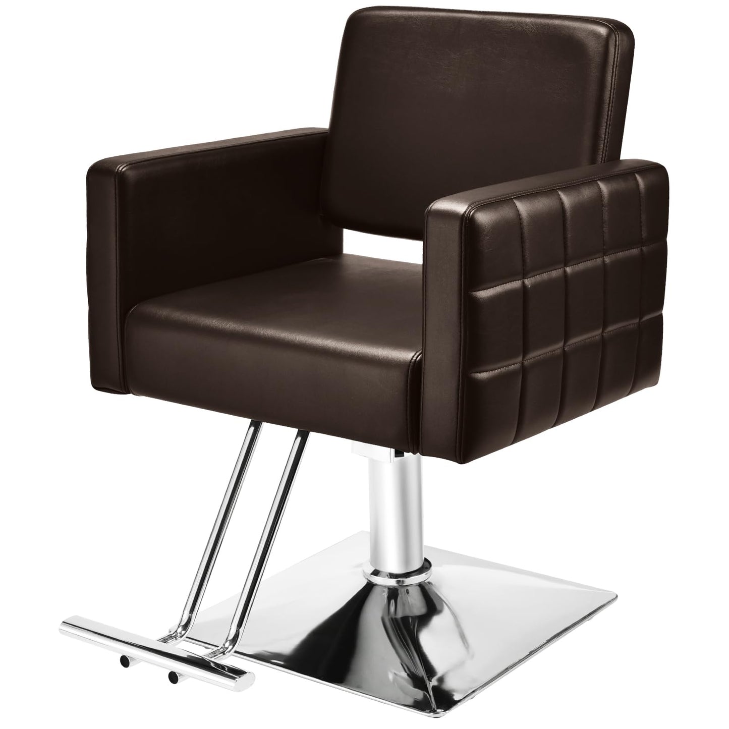 Barber Salon Chair for Barbershop - Load Weight 330 Lbs,Heavy Duty Hydraulic Pump Height Adjustable,360°Swivel with Footrest,Soft Leather with Armrest,Salon Spa,Hair Styling Stylist,Braiding (Brown)