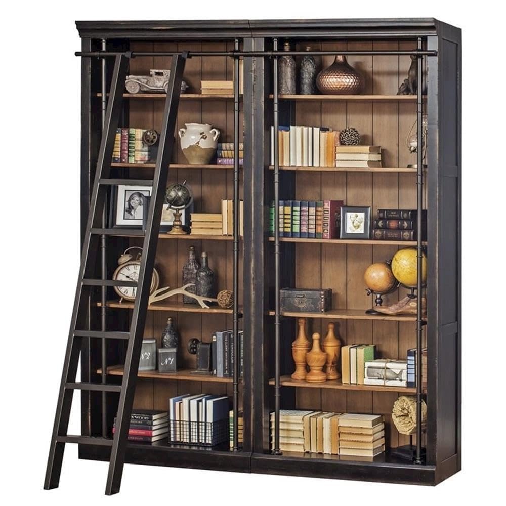 Starlight Toulouse Metal Rolling Ladder, 90" H, 8-Foot Tall Bookcase Companion, Finished on All Sides, Durable Construction, Black
