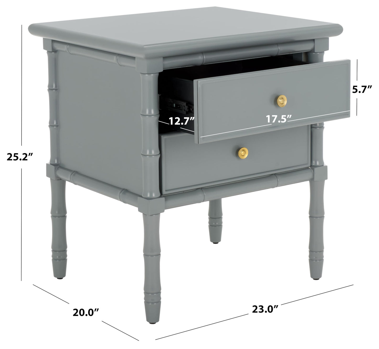 SAFAVIEH Furniture - Niah 2-Drawer Nightstand - Grey & Gold - Wood - Glam Hardware Design - Ideal for Bedroom, 23"W x 20"D x 25.25"H (NST3501C)