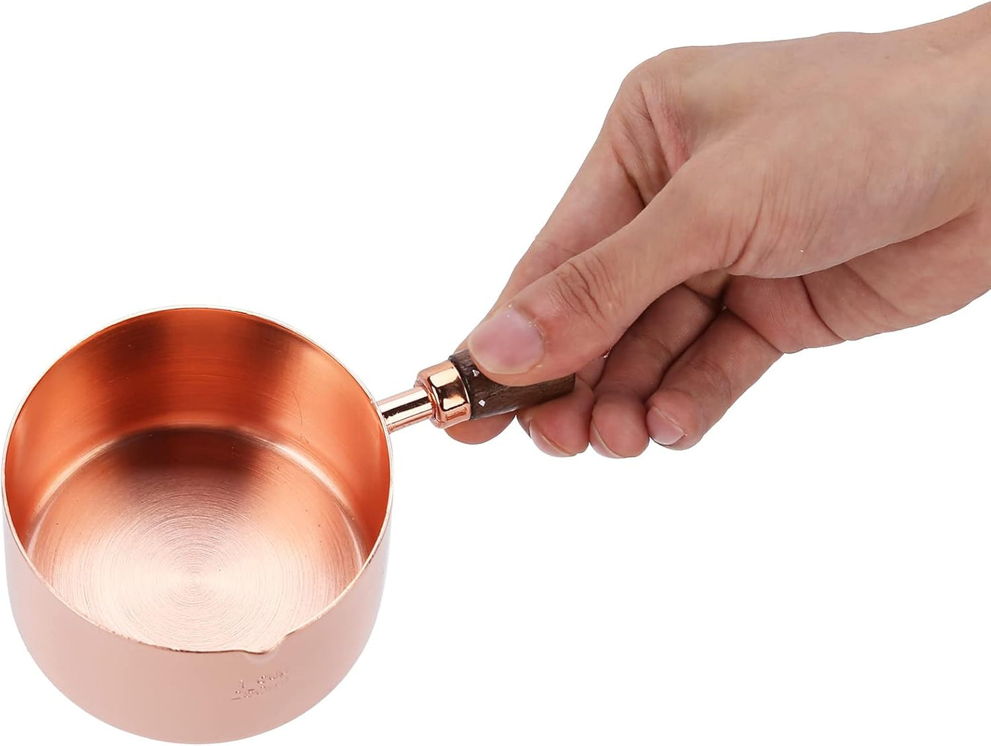 Sauce Pan with Wooden Handle, Rose Gold Stainless Steel Cooking Pot, 1.3 Cup Capacity