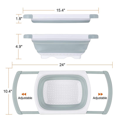 Colander Collapsible, Kitchen Strainer Colander, Collapsible Colander with Extendable Handles for Draining Veggies, Pasta,Fruit, Includes 6, 4 Quart Over the Sink Strainer Folding and 2 Quart Round