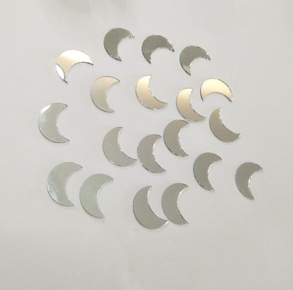 100pcs of Moon Shape Mirror Mosaic Tile,Mini Glass Mosaic Tile, Mirror Craft Mosaic DIY Tile for Art and Craft Wall Door Home Decorations Making Supplies (Silver Mirror)