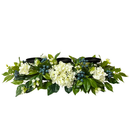 Svndlyn All Season Candle Holder Centerpiece for Table with Artificial Blueberry,White Hydrangea and Eucalyptus Leaf for Table Centerpiece Decor,Dining Room,Party Home Decor