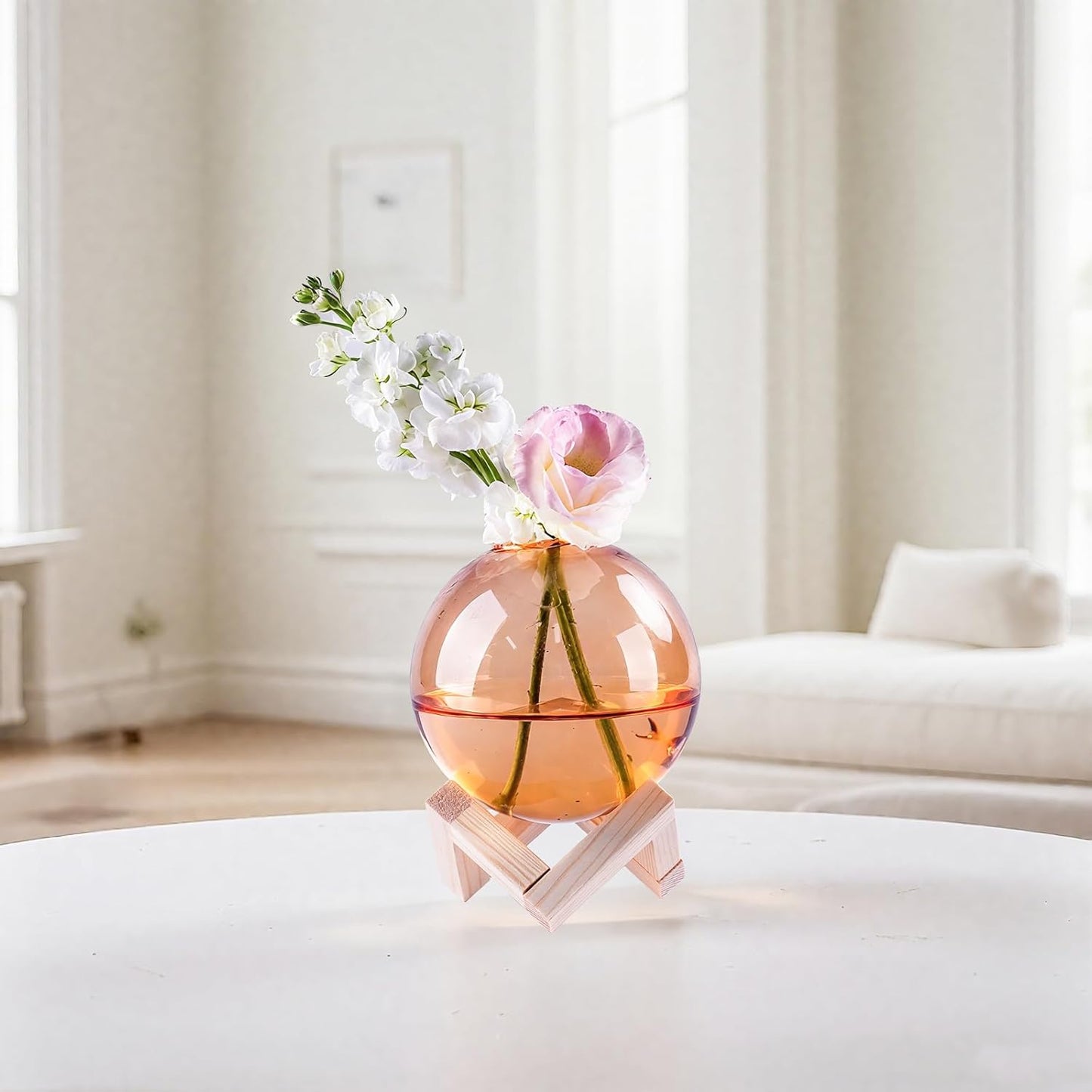 3.9", Ball-Shaped Plant Propagation Station with Wooden Stand -Glass Plant Terrarium for, Home Office Kitchen Garden